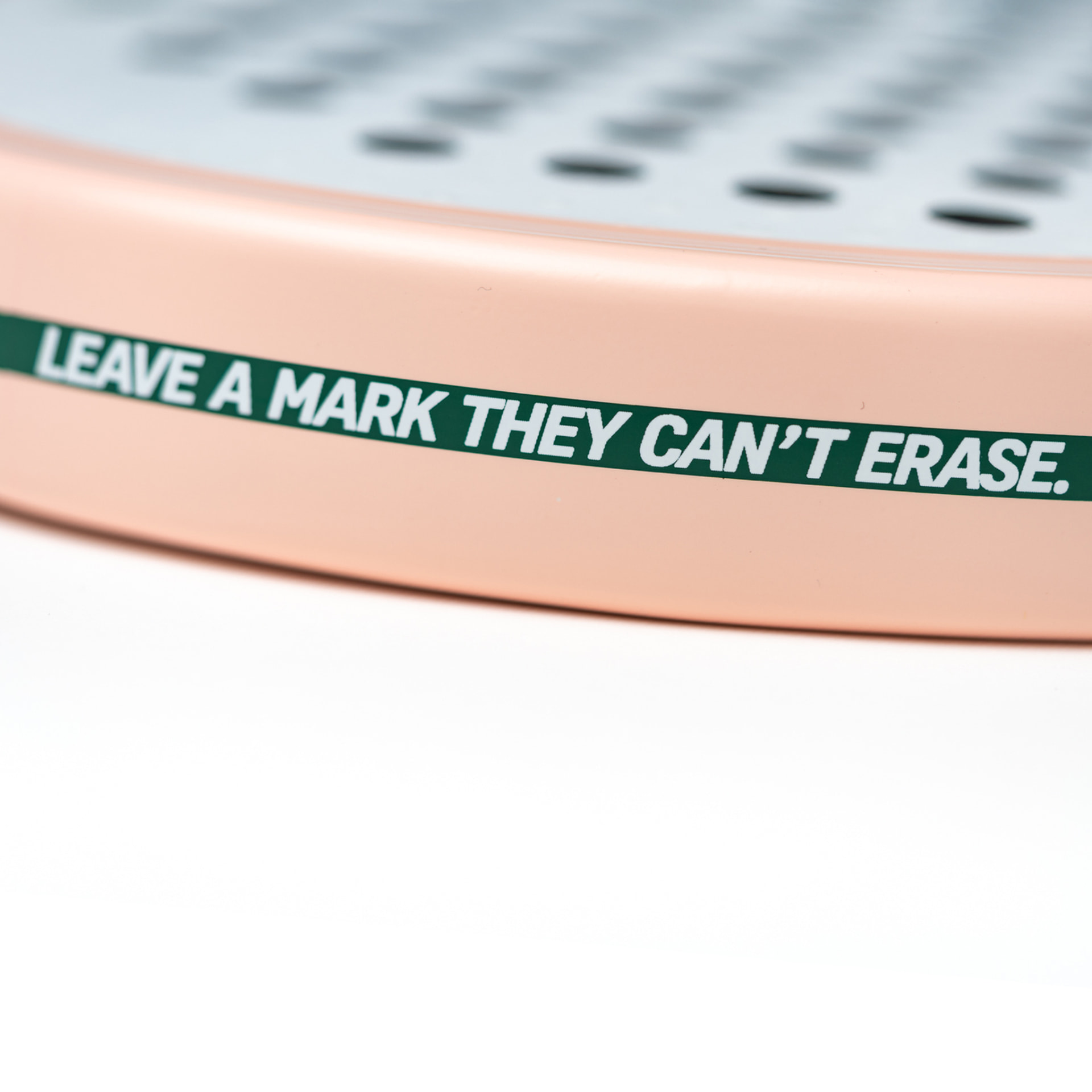 Peach COCO racket frame reading Leave a mark they can't erase